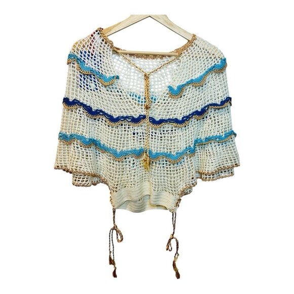My Beachy Side Rima Scalloped Crop Top Medium Crochet Malibu Blue $235 Boho - Picture 5 of 8